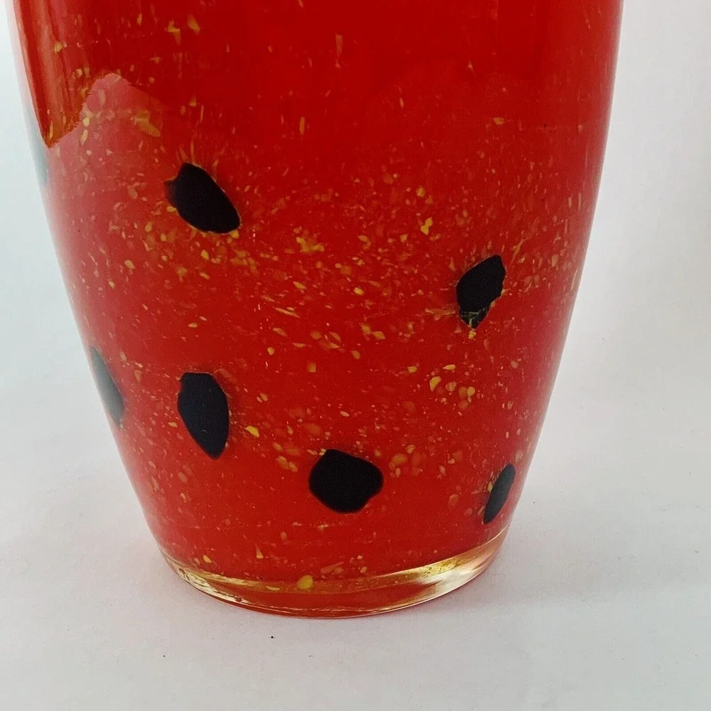 Large Glass Vase Red Gold Fleck Handmade Holiday Christmas Decor Gift Modern